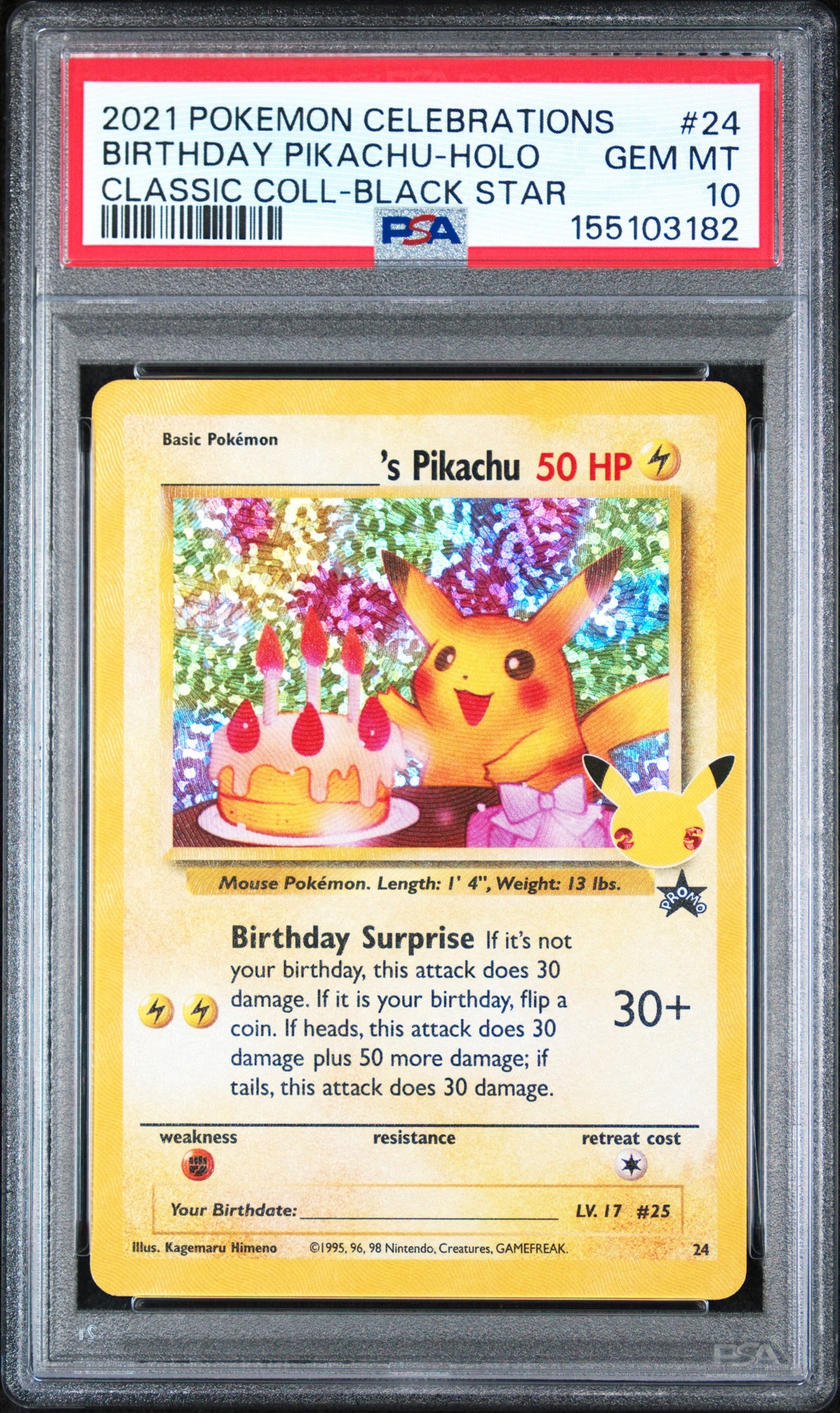 PSA 10 Birthday Pikachu Holo #24 Celebrations Classic Collection Black Star Promo 2021