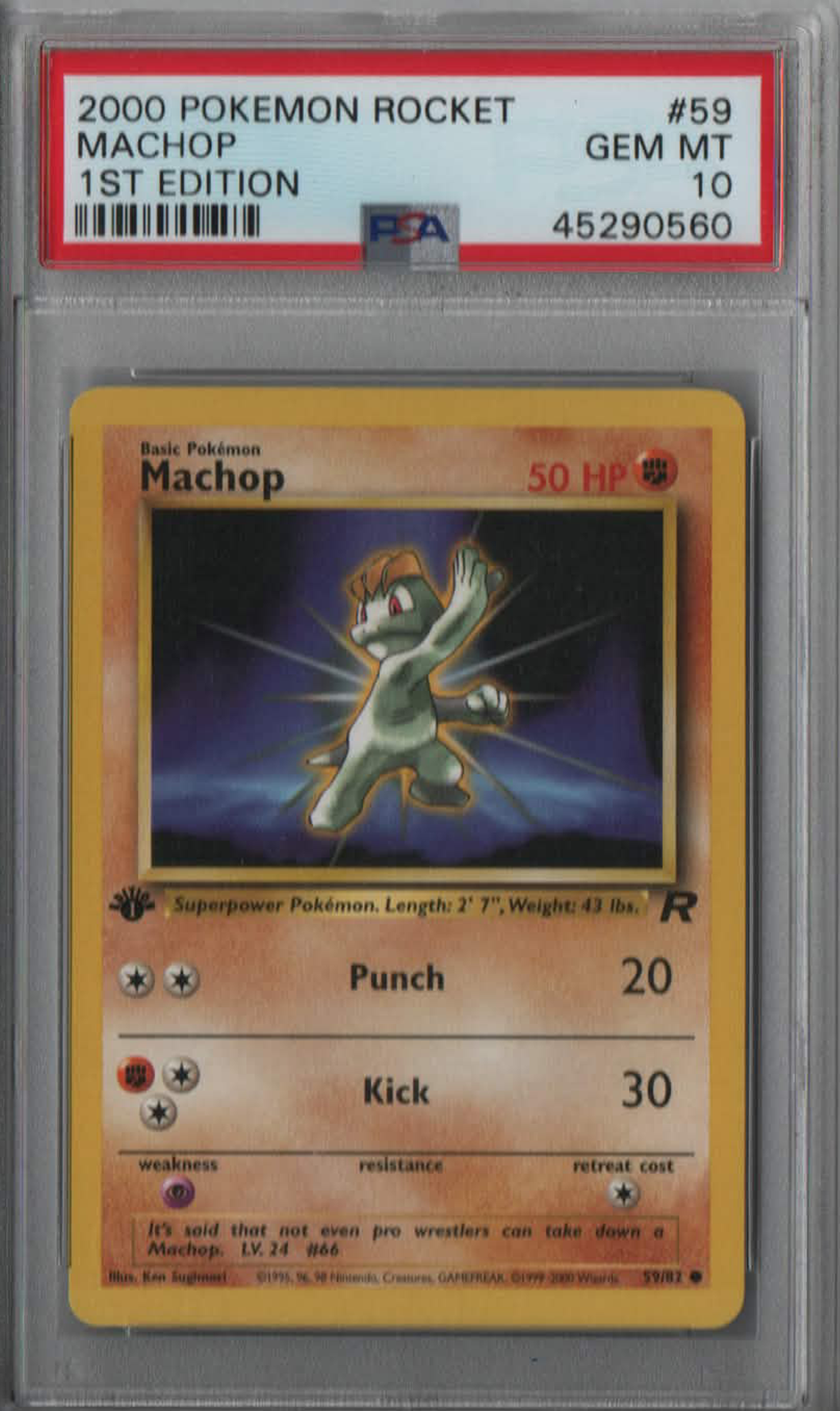 PSA 10 Machop 1st Edition #59 Rocket 2000