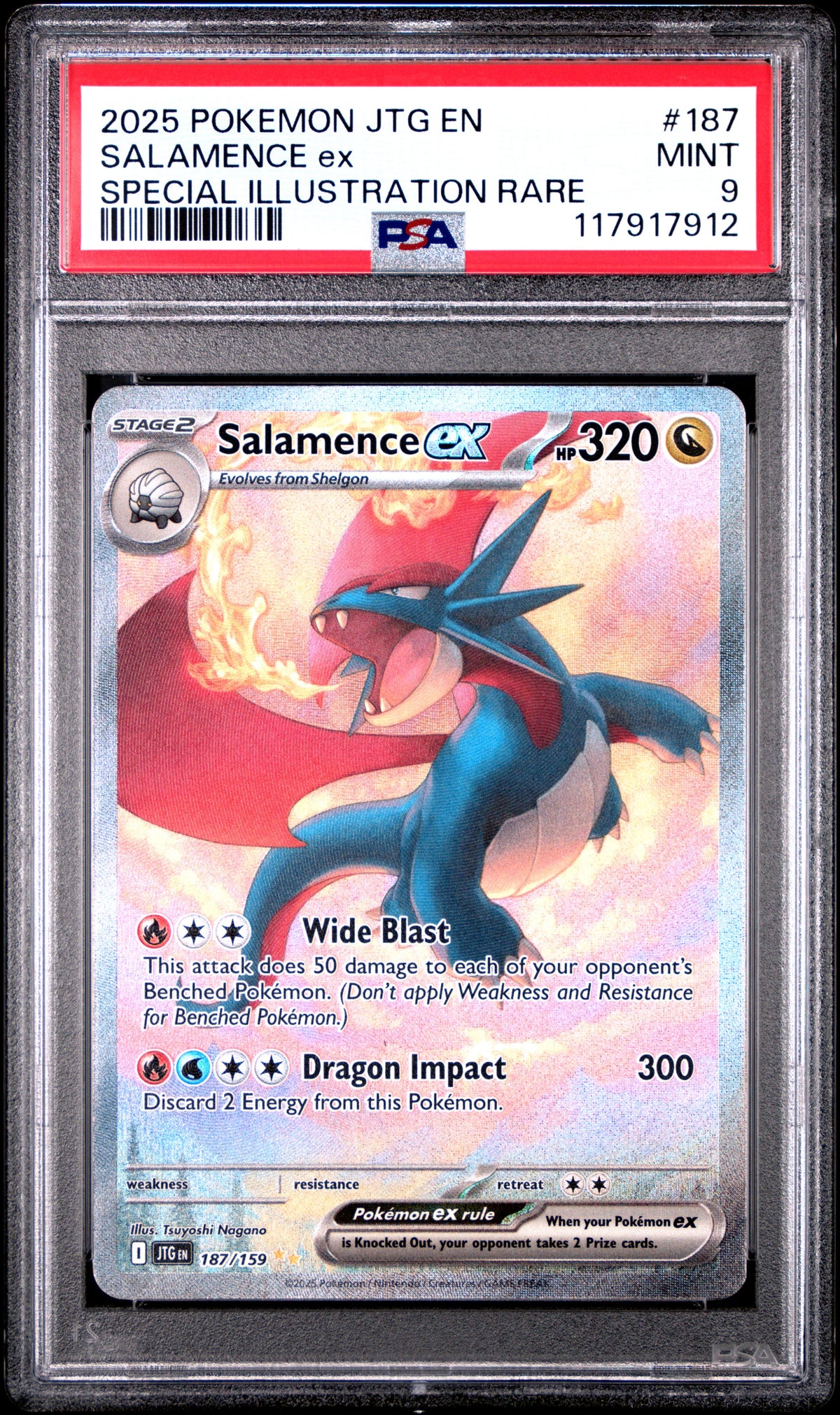PSA 9 Salamence ex Special Illustration Rare #187 JTG EN 2025