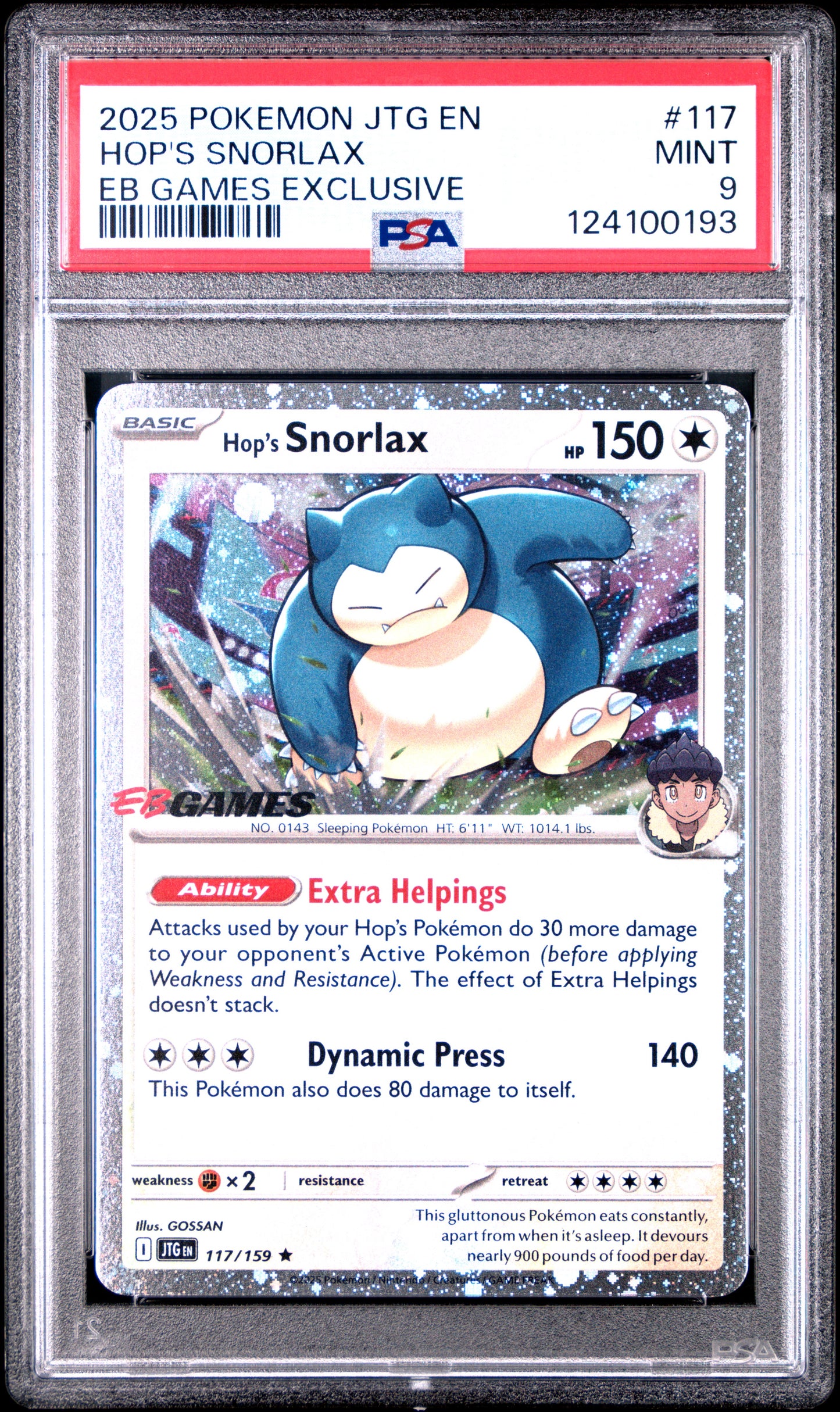 PSA 9 Hop's Snorlax #117 JTG EN EB Games Exclusive 2025