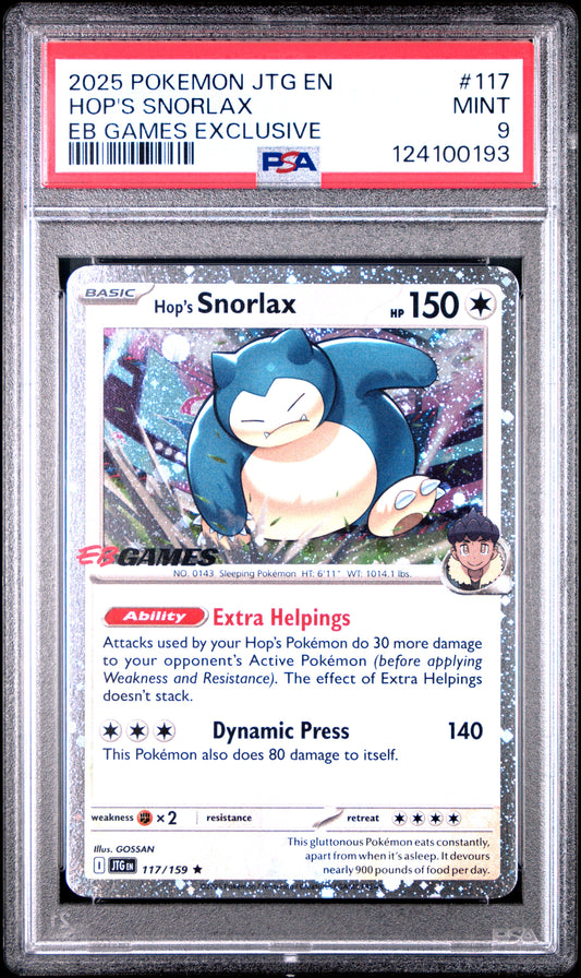 PSA 9 Hop's Snorlax #117 JTG EN EB Games Exclusive 2025