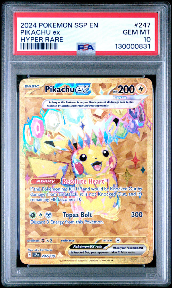 PSA 10 Pikachu ex Hyper Rare #247 SSP EN 2024