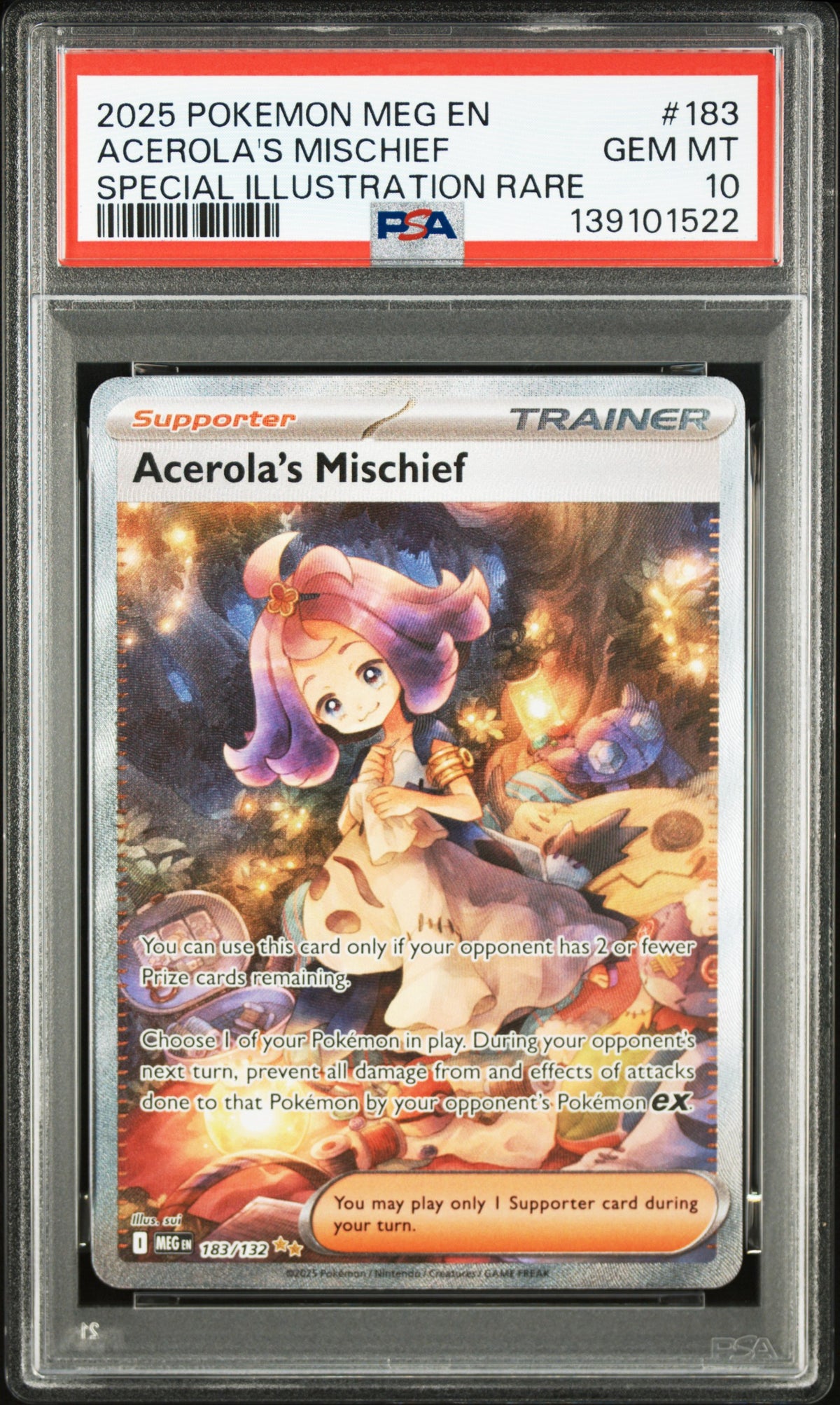 PSA 10 Acerola's Mischief Special Illustration Rare #183 MEG EN 2025
