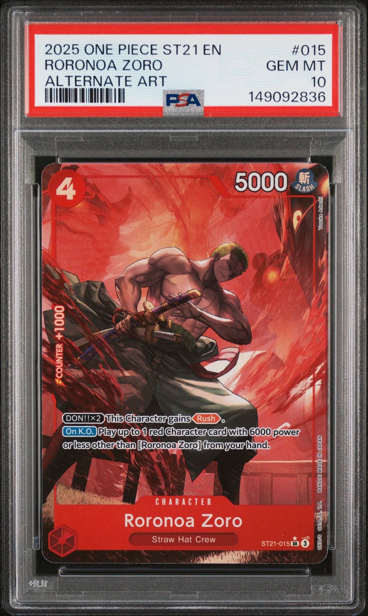 PSA 10 Roronoa Zoro Alternate Art #015 ST21 EN 2025