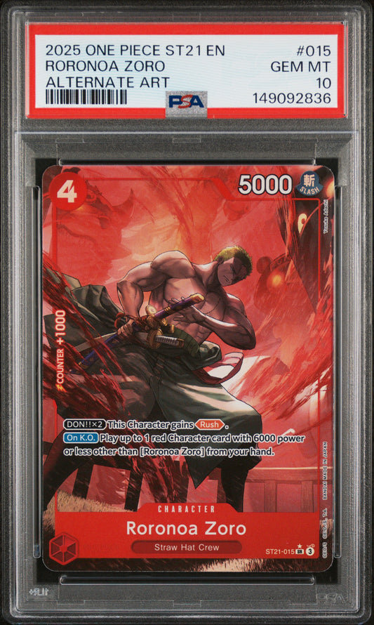 PSA 10 Roronoa Zoro Alternate Art #015 ST21 EN 2025