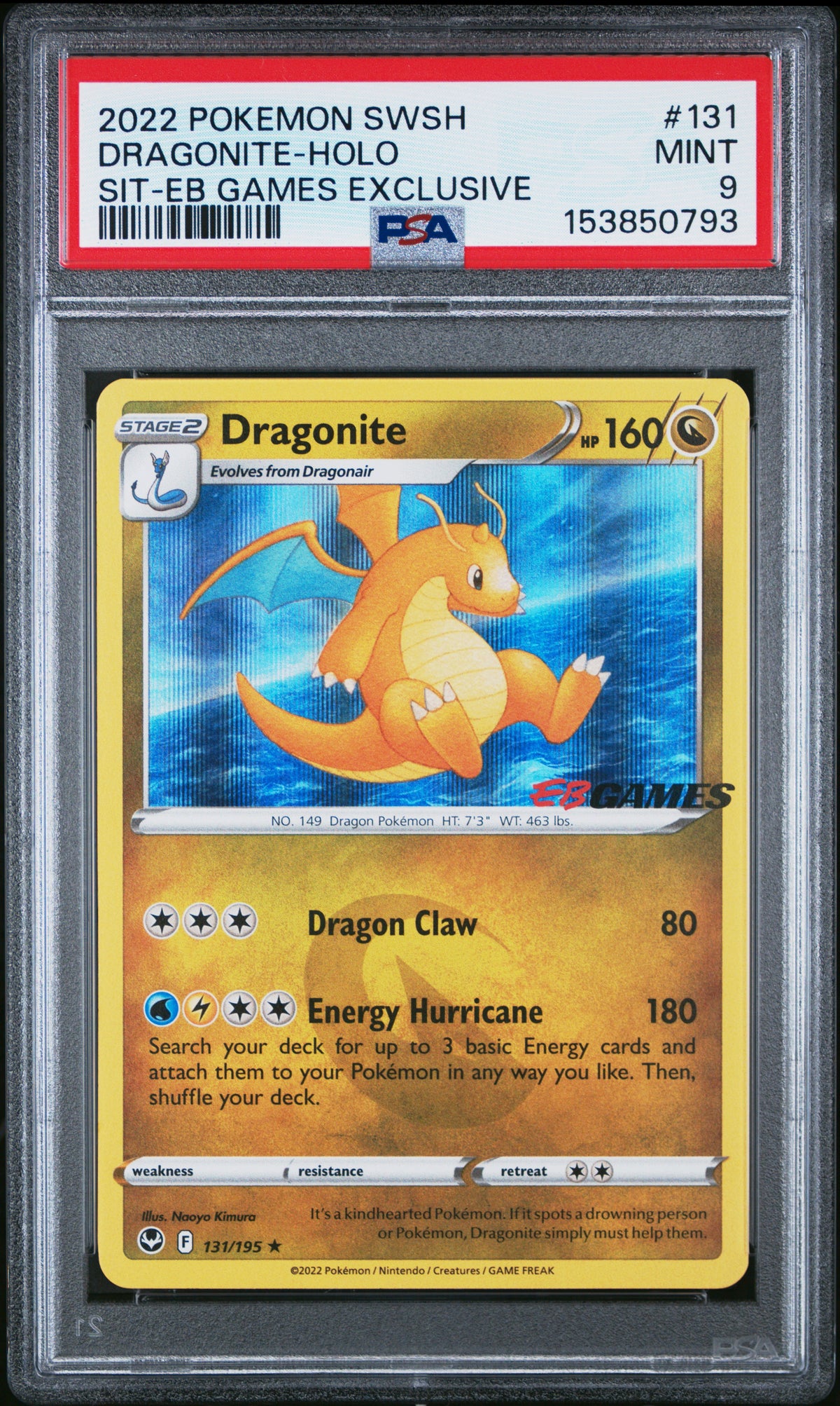 PSA 9 Dragonite Holo #131 Silver Tempest EB Games Exclusive 2022