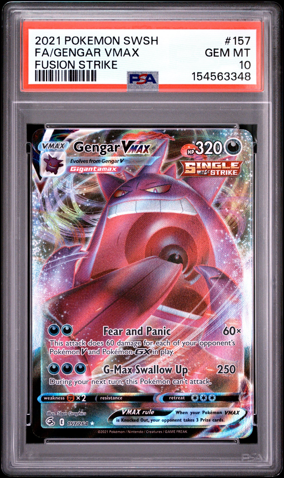 PSA 10 Gengar VMAX FA #157 Fusion Strike 2021