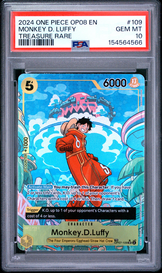 PSA 10 Monkey D. Luffy Treasure Rare #109 OP08 EN 2024