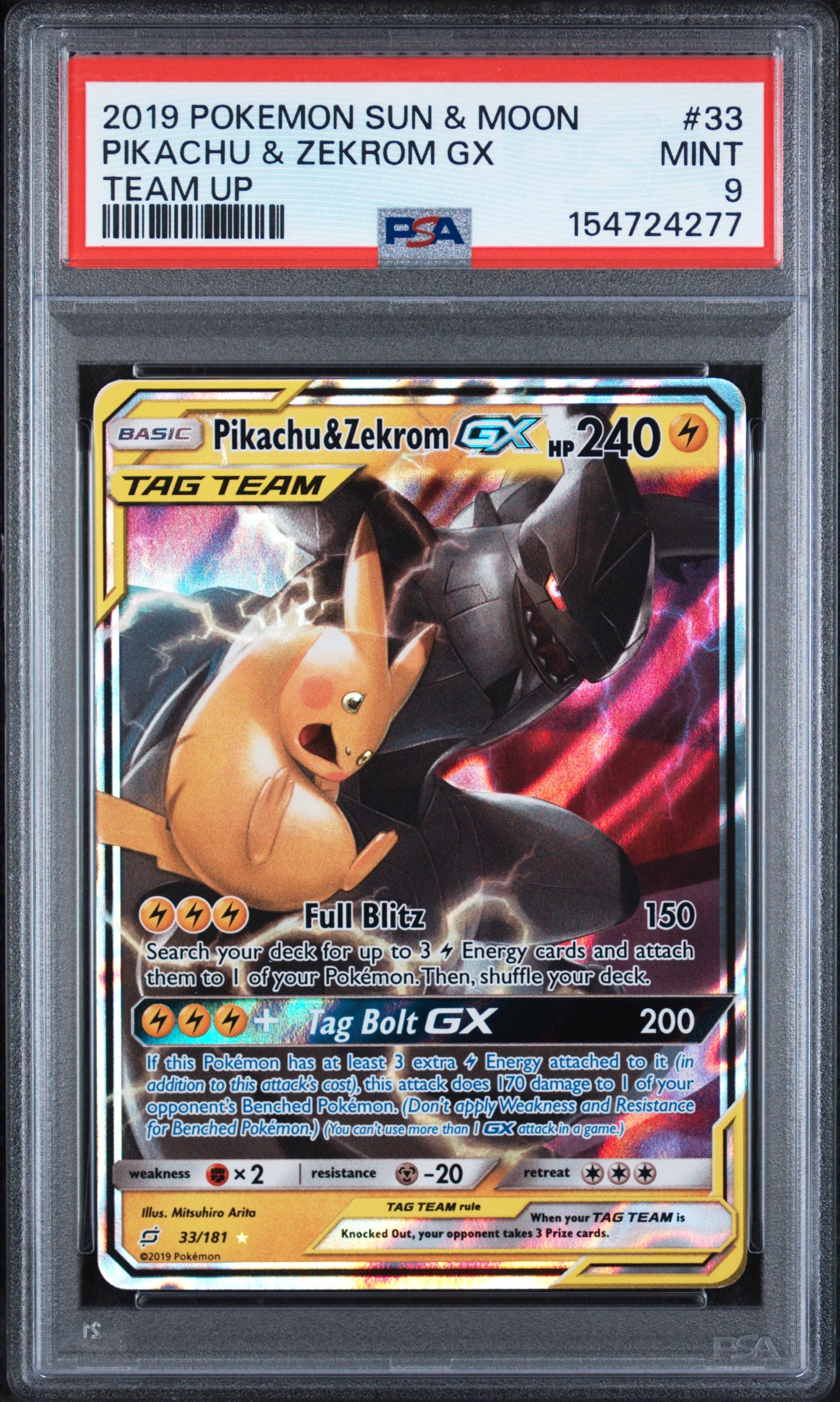 PSA 9 Pikachu & Zekrom GX #33 Team Up 2019