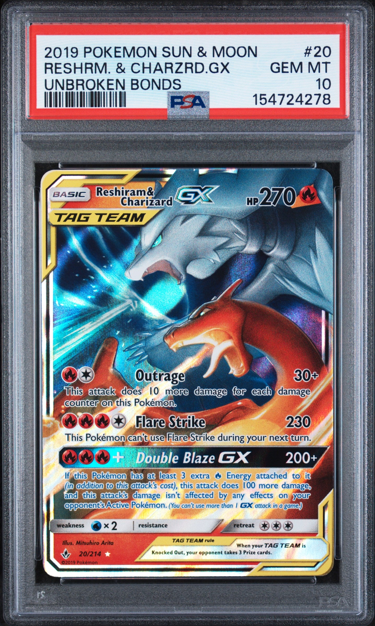 PSA 10 Reshiram & Charizard GX #20 Unbroken Bonds 2019