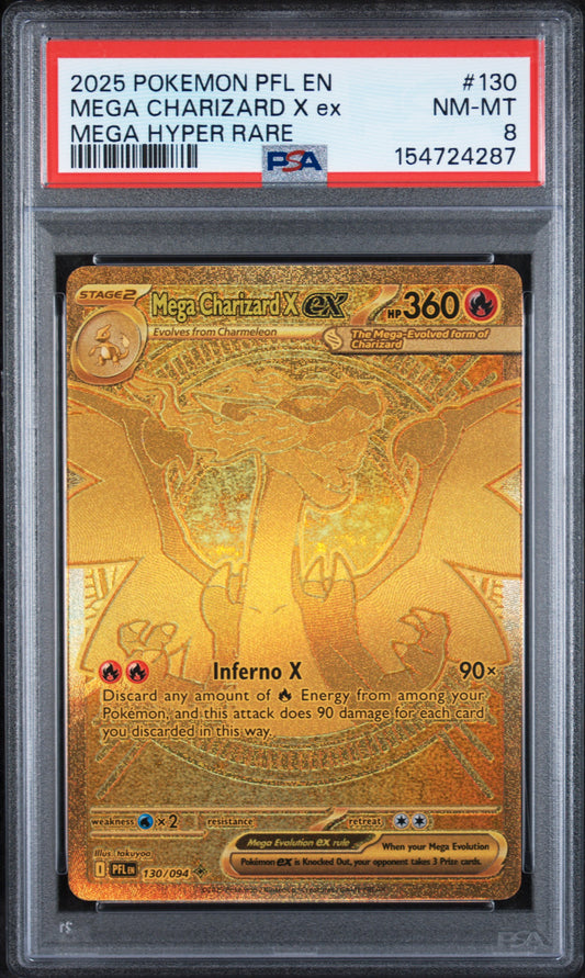 PSA 8 Mega Charizard X ex Mega Hyper Rare #130 PFL EN 2025