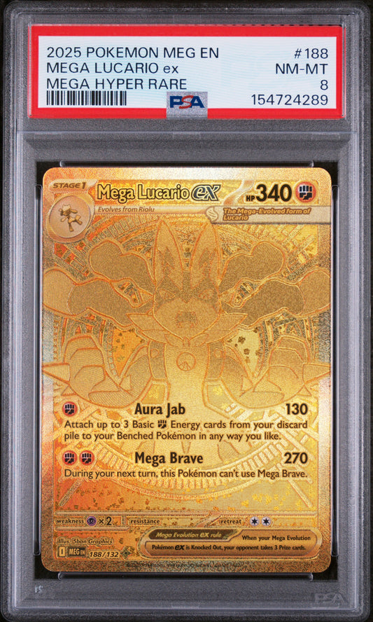 PSA 8 Mega Lucario ex Mega Hyper Rare #188 MEG EN 2025