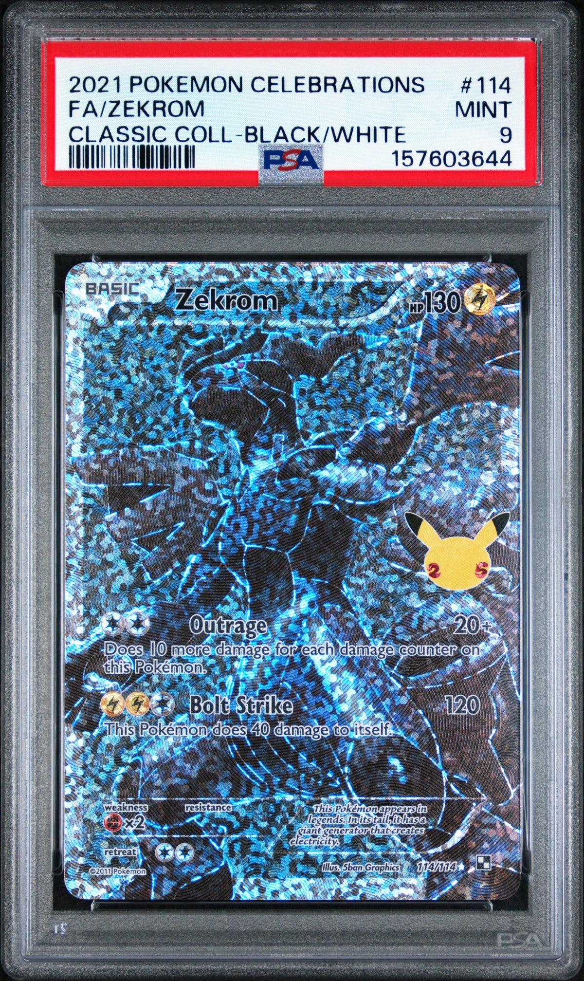 PSA 9 Zekrom Full Art #114 Celebrations Classic Collection EN 2021