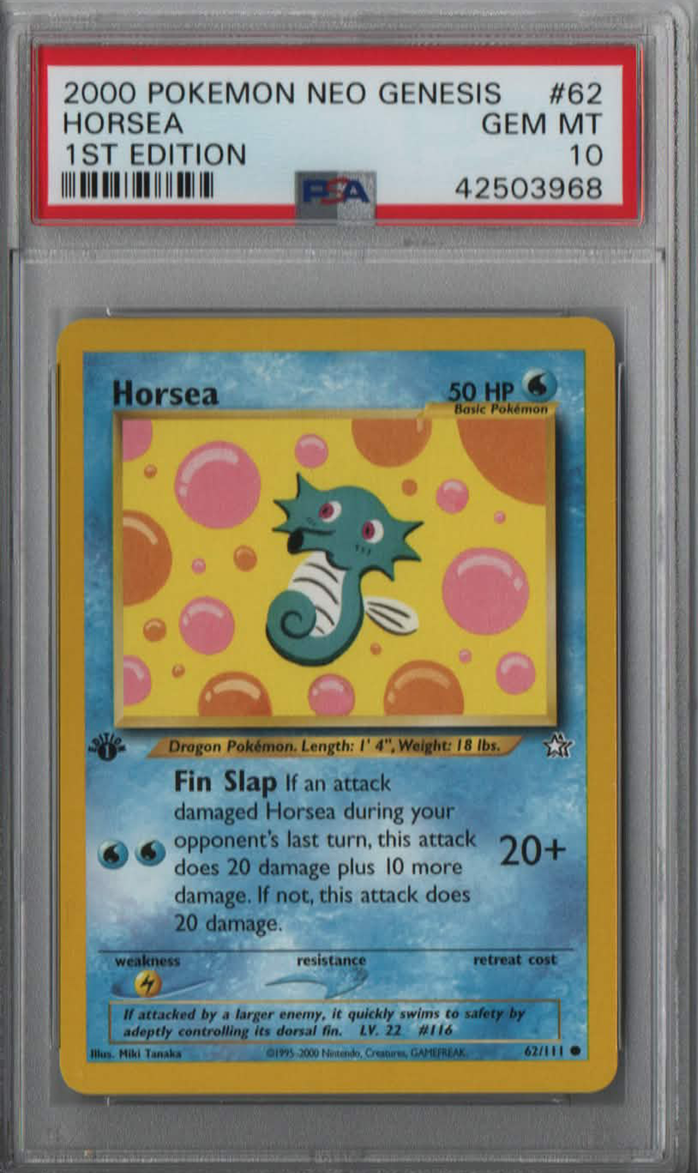 PSA 10 Horsea 1st Edition #62 Neo Genesis 2000