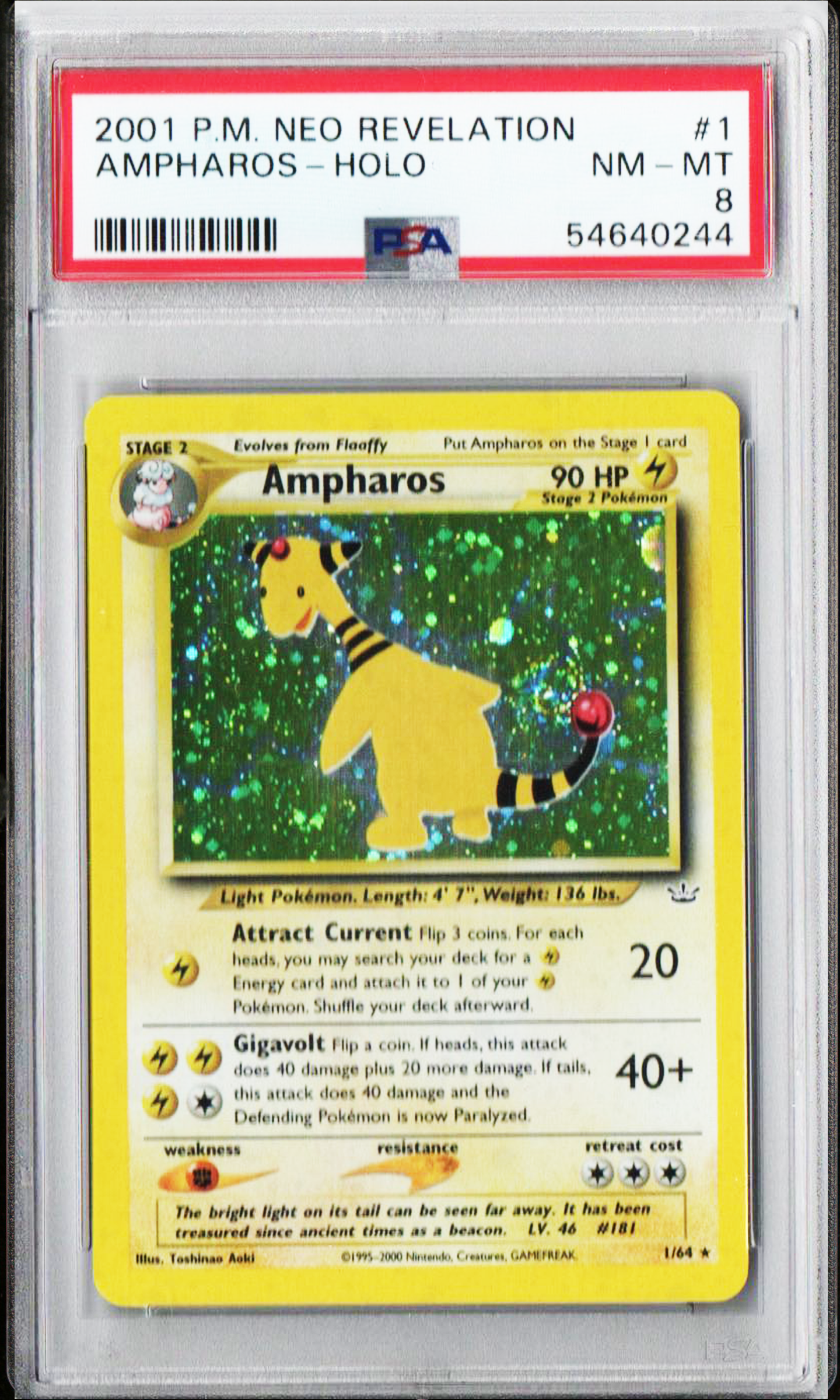 PSA 8 Ampharos Holo #1 Neo Revelation 2001