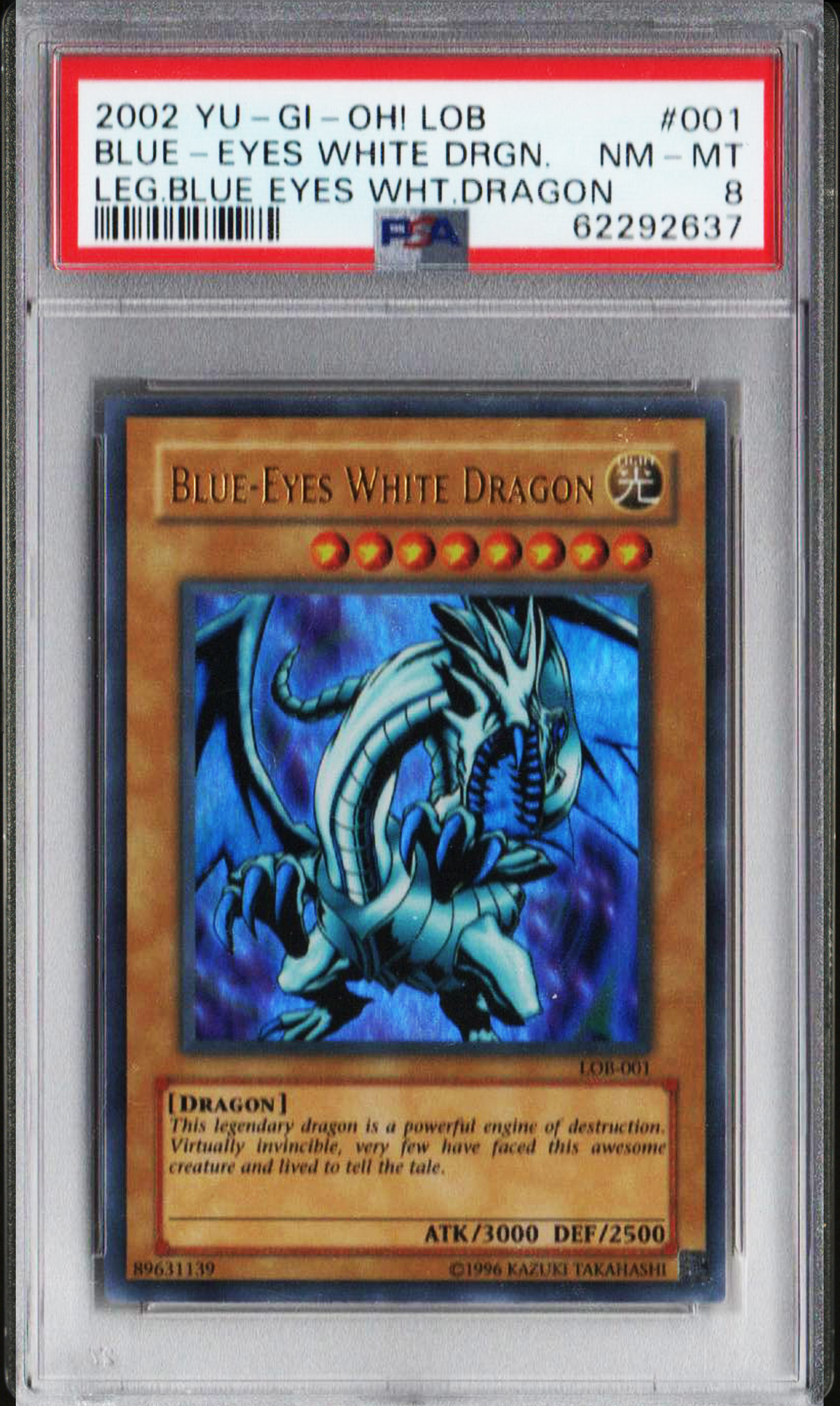 PSA 8 Blue-Eyes White Dragon #001 LOB EN 2002