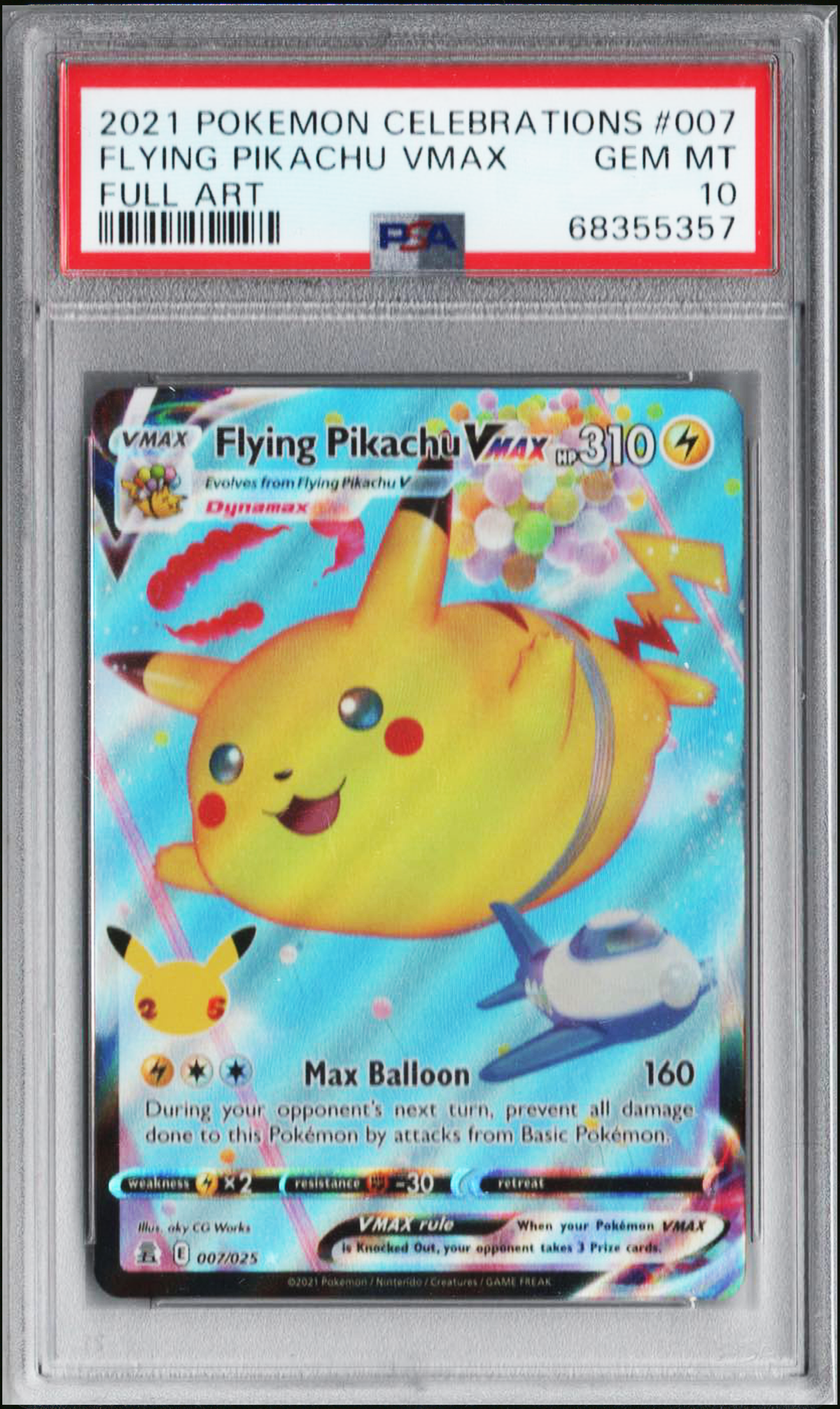 PSA 10 Flying Pikachu VMAX Full Art #007 Celebrations EN 2021