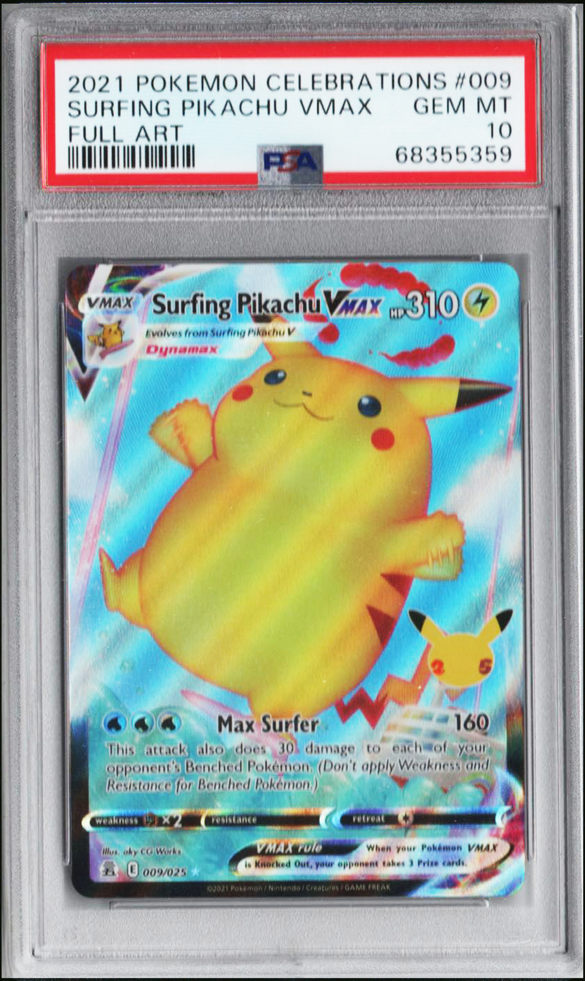 PSA 10 Surfing Pikachu VMAX Full Art #009 Celebrations EN 2021