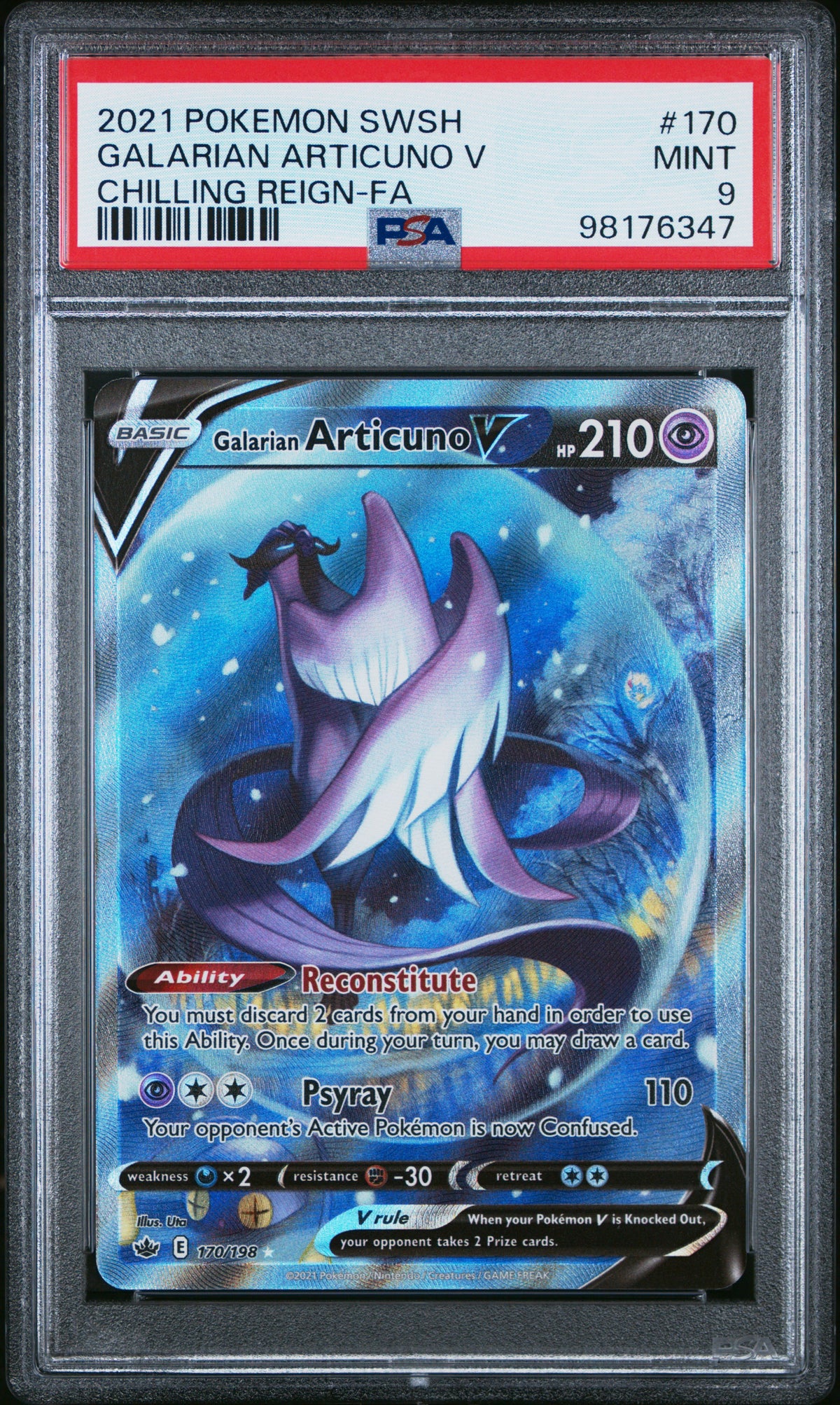PSA 9 Galarian Articuno V FA #170 Chilling Reign 2021