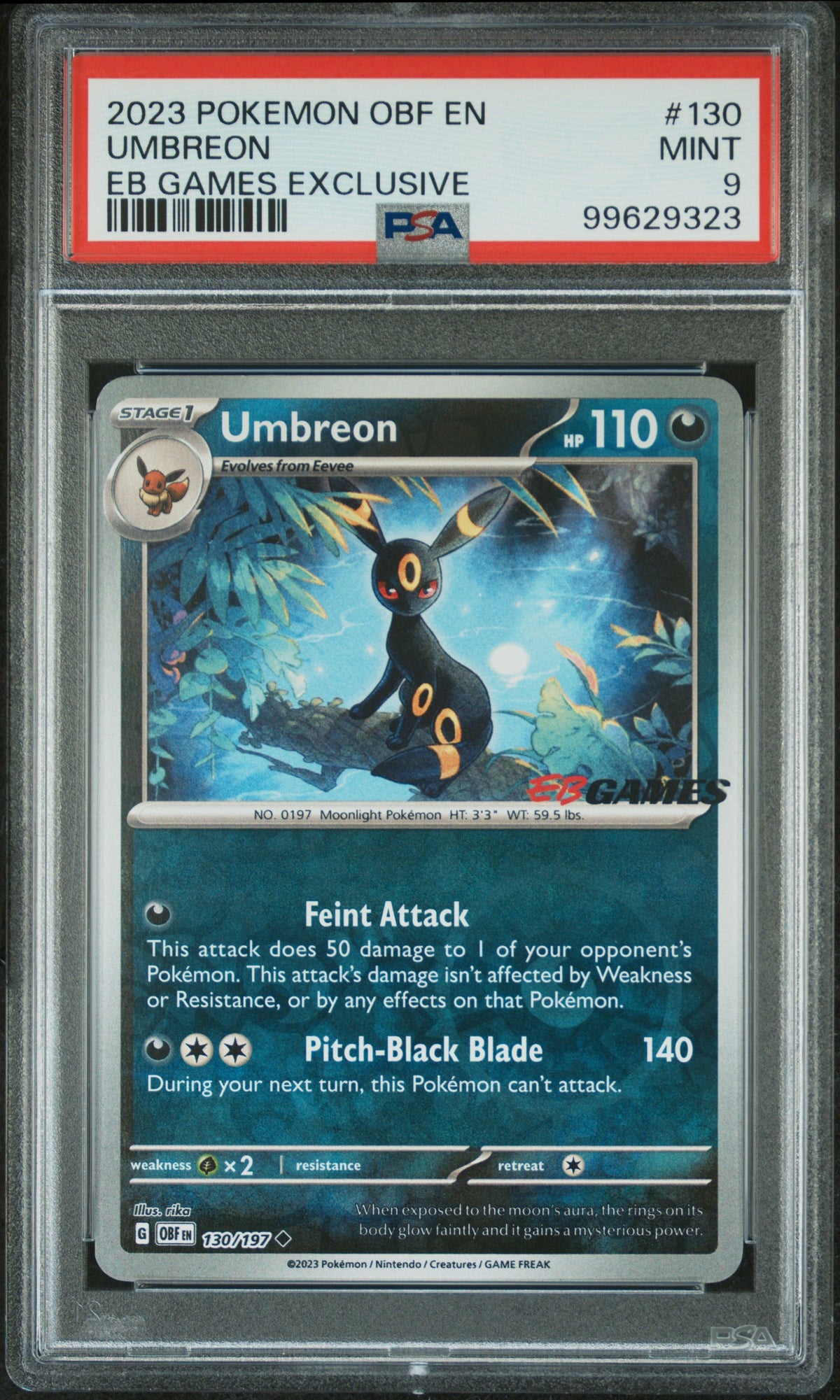 PSA 9 Umbreon #130 OBF EN EB Games Exclusive 2023