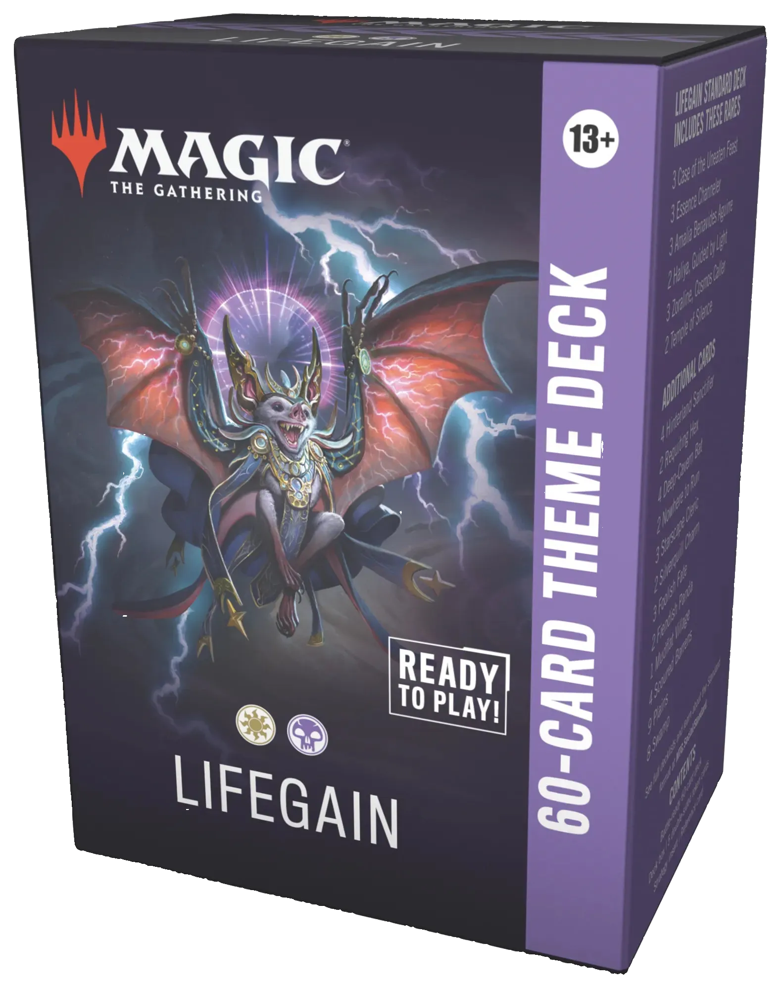 Card game box for 'Lifegain' theme deck from 'Magic: The Gathering' with dragon illustration on a dark background.
