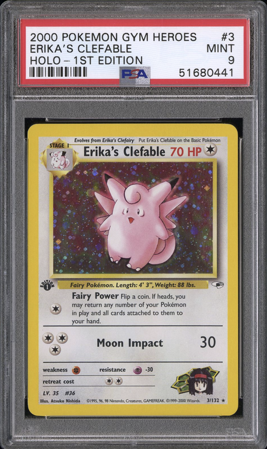 PSA 9 Erika's Clefable Holo - 1st Edition #3 Gym Heroes 2000